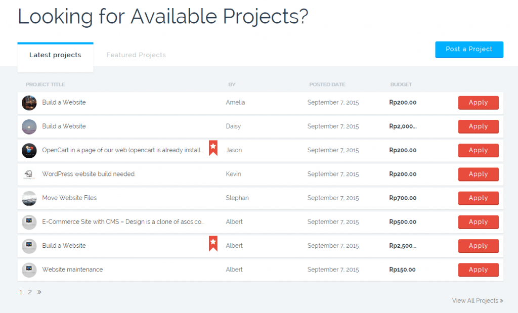 FreelanceEngine update 1.7 project listing