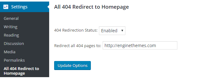 404 redirect to homepage settings